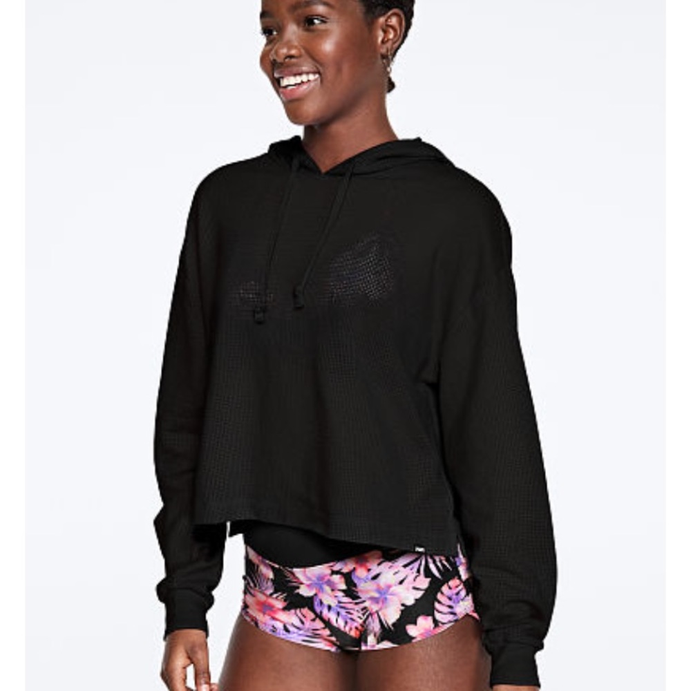 PINK Black Mesh Pullover Hoodie